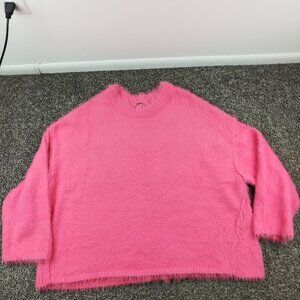 Free People Sweater Harrison Bunny Oversized Fuzzy Pullover Pink Womens Large